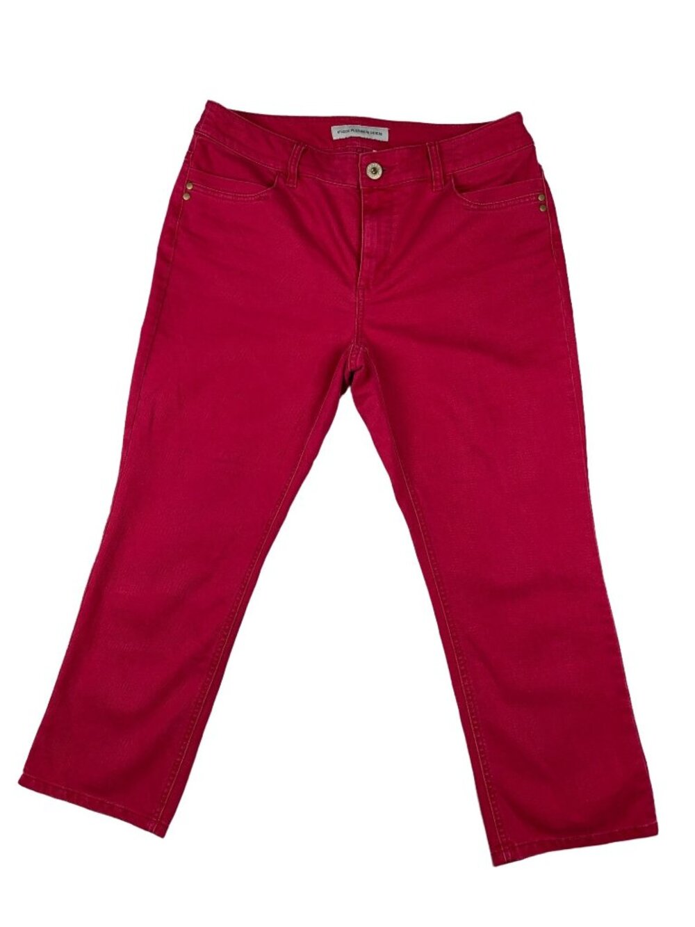Chicos Platinum Denim Red Cropped Pants Size 8 Cotton Blend Stretch Casual Women